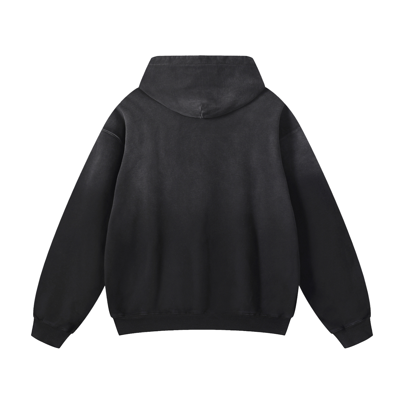 Black hoodie shown from the back on a white background