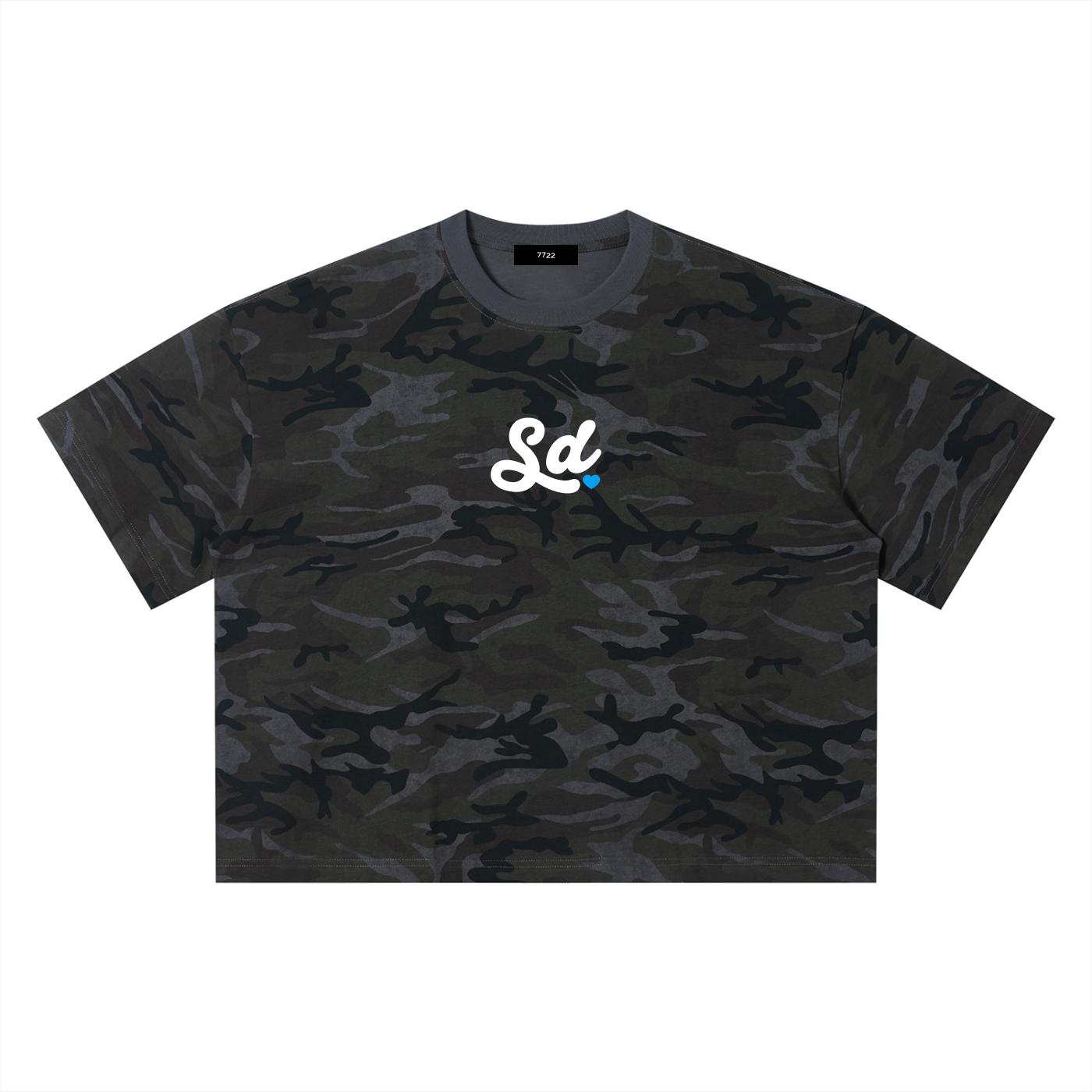 Black camouflage t-shirt with white symbol on a white background