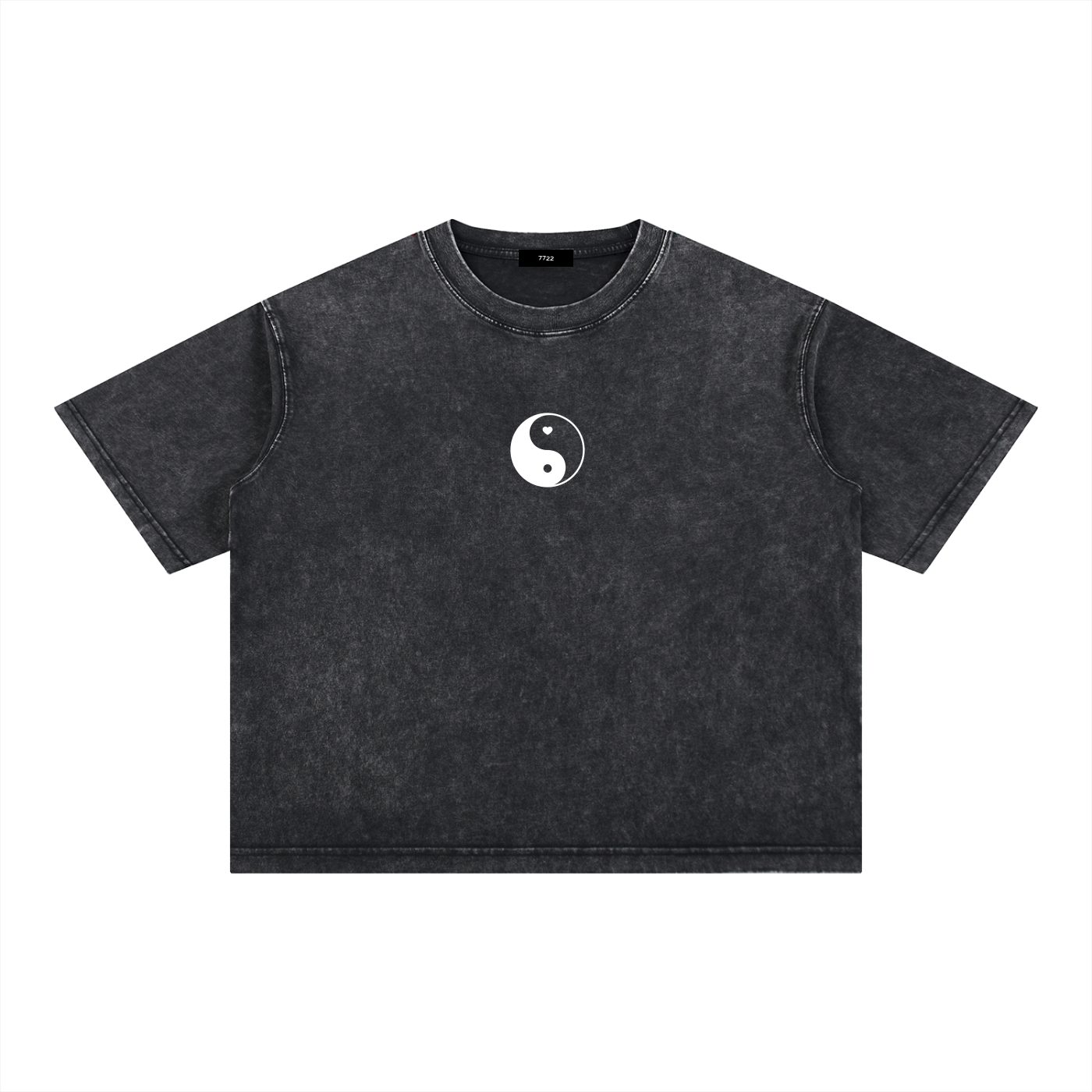 Black t-shirt with a Yin Yang symbol on a white background
