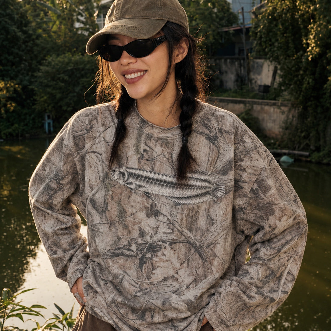 Cá Rồng – Unisex Tree Camo Waffle Long Sleeve Tee