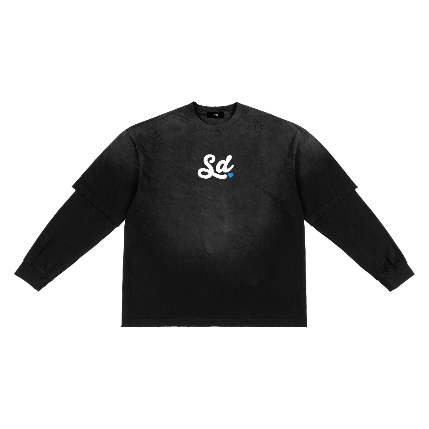 Black long-sleeve shirt with a logo on a white background